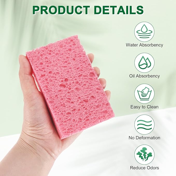 12-Pack Kitchen Sponges, Condense Eco Cellulose Non-Scratch Scrub Heavy Sponge - Image 2