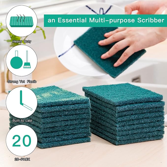 Heavy Duty Scour Pads Sponge Dish Scrubber Non-Scratch Green Reusable Household - Image 3