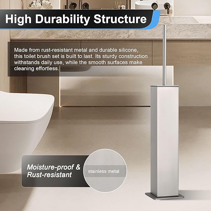 BVL Toilet Brush and Holder Set Brushed Nickel Stainless Steel 304 Square - Image 3