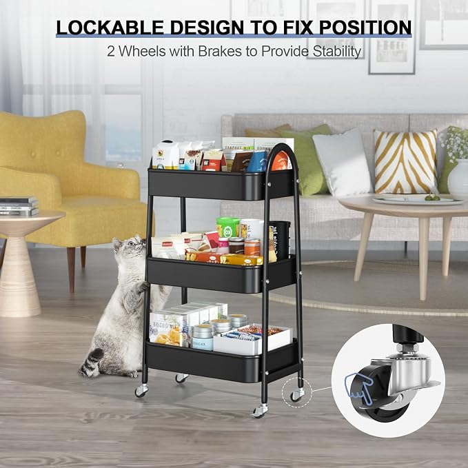 EAGMAK 3 Tier Utility Rolling Cart, Metal Storage Cart - Image 4