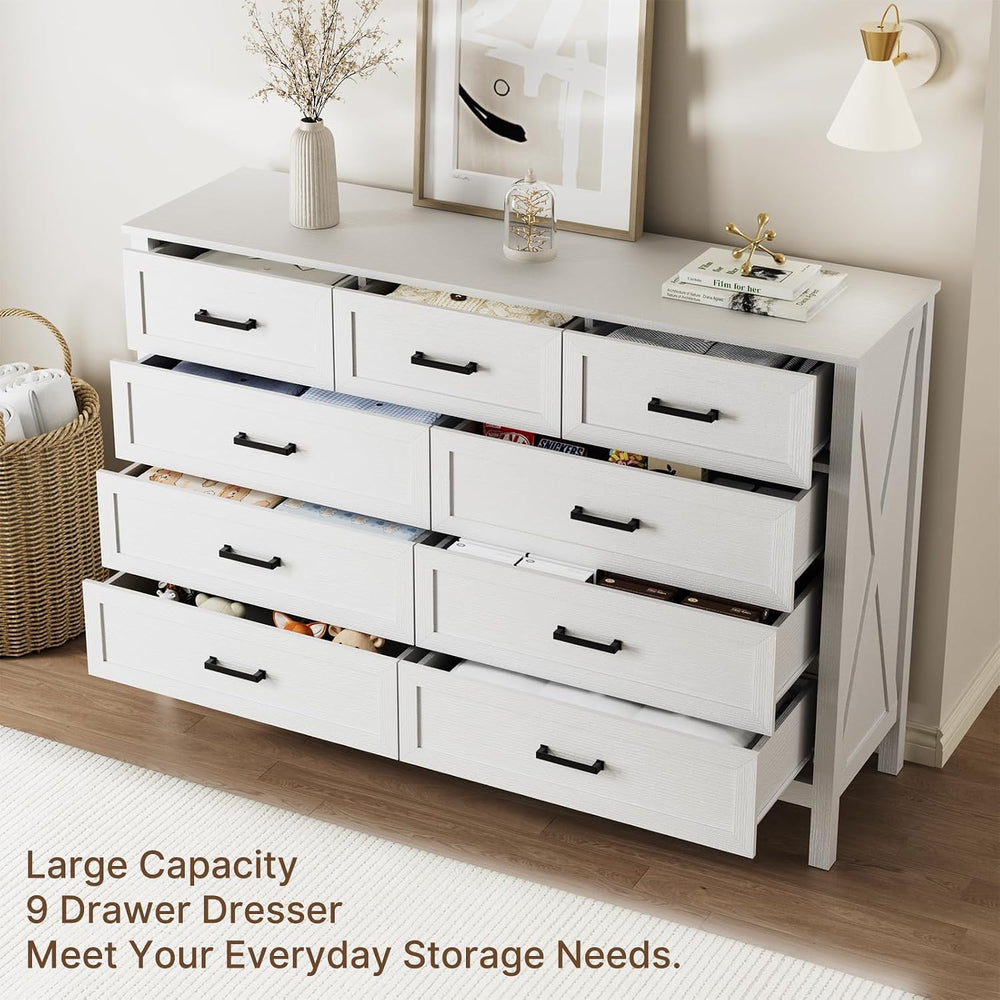 LYNSOM Farmhouse 9 Drawer Dresser for Bedroom, 55 Inch Wide Wood Rustic Chest...