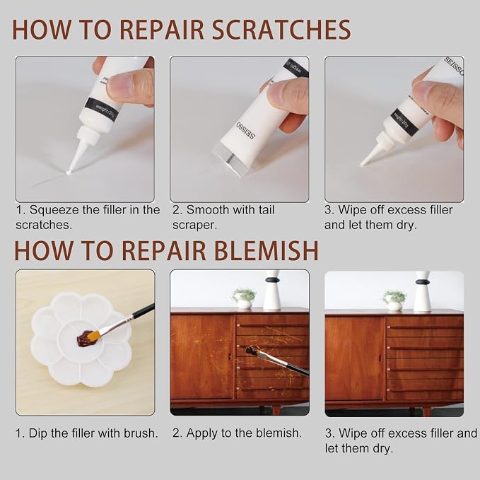 SEISSO Wood Furniture Repair Kit, Wood Filler and Touch Up Markers, - Image 3