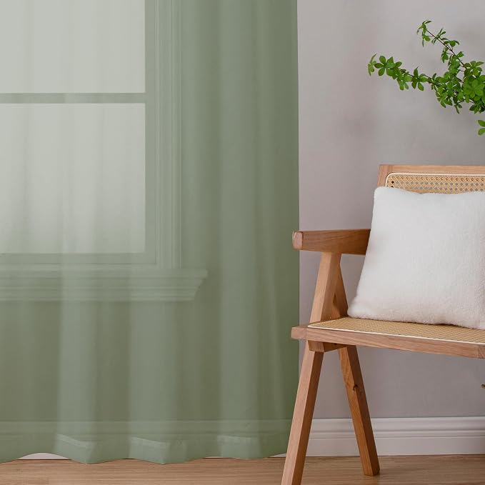 Chyhomenyc Sheer Sage Green Curtains 90 inches Long 2 Panels, Light Filtering - Image 5