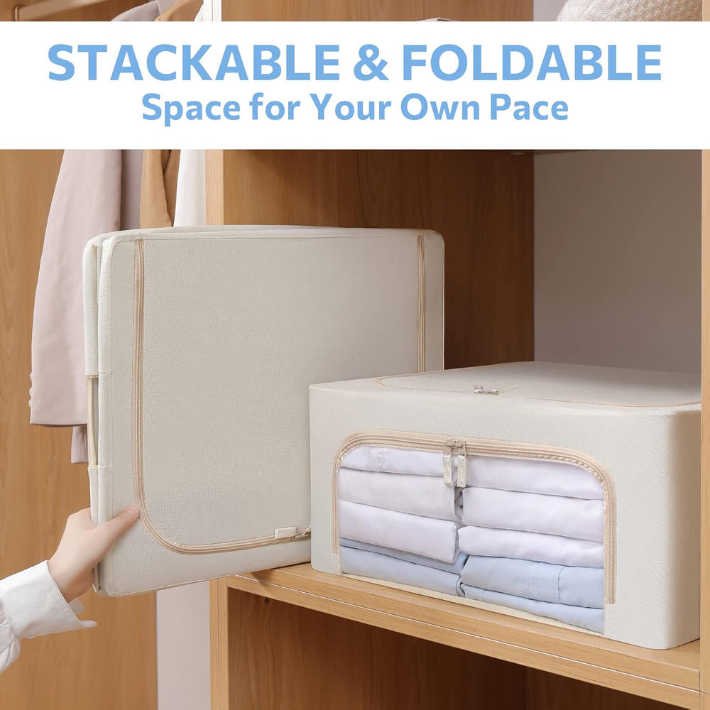 CYhom 3Pack Frame Storage Box - Clothes Storage Bin Bags Oxford Fabric Foldab...