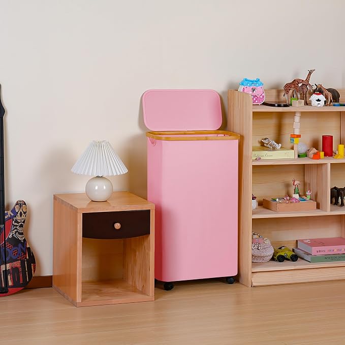 60L Slim Laundry Basket with Wheels, Narrow Hampers - Image 5