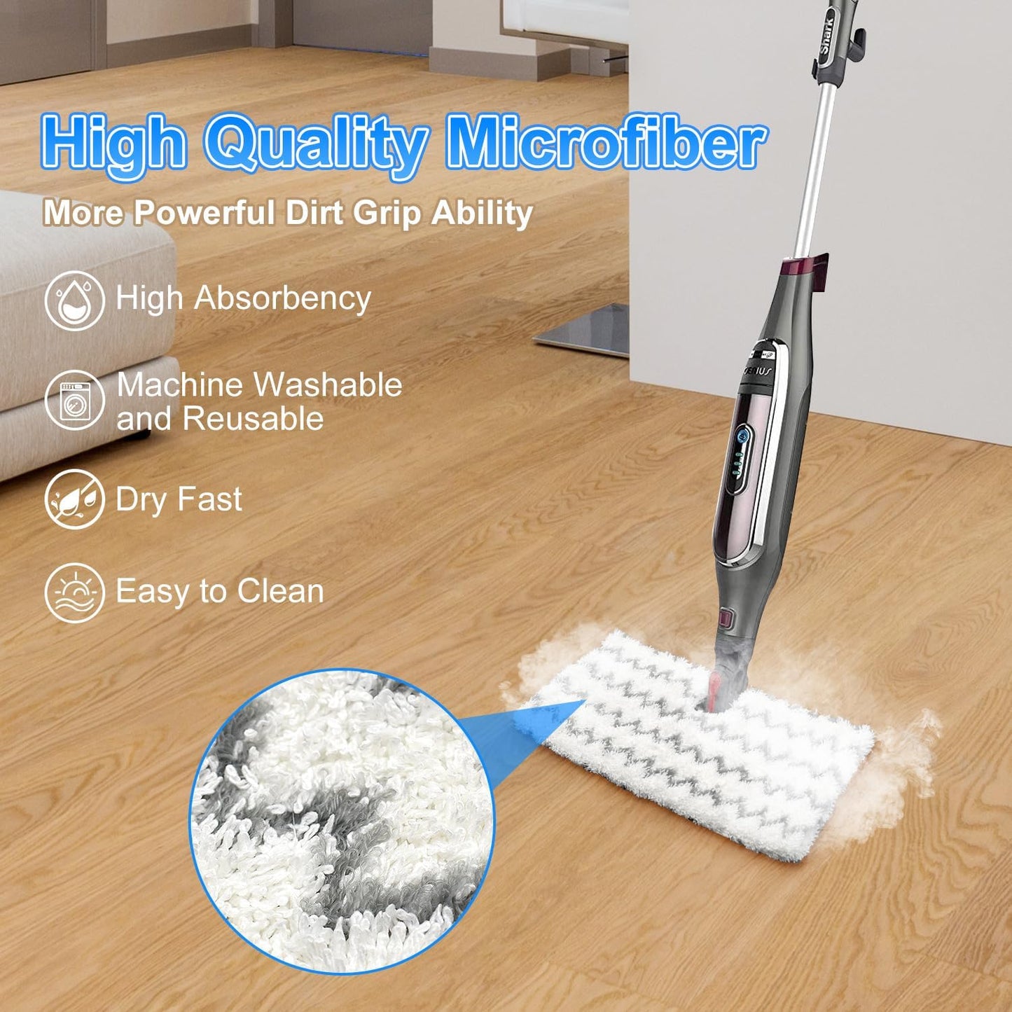 3 Pack Steam Mop Pads Replacement Compatible with Shark Genius Steam Mop S5003D S5002Q S5004 S6001W S6001WM S6002 & Lift-Away Pro Steam Mop S3973 S3973D S3973WM, Reusable Washable Microfiber Mop Pads