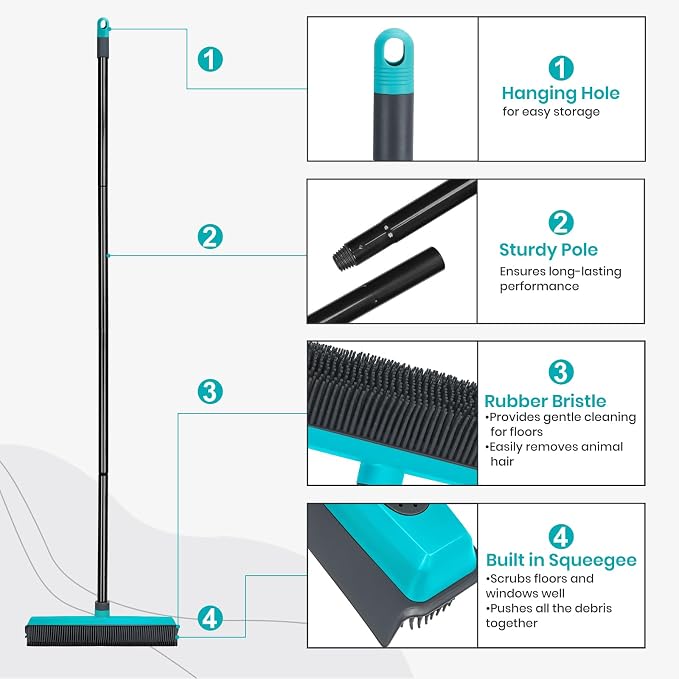 MAVRIZ Pet Hair Removal Broom Carpet Rake Rubber Broom - Image 4