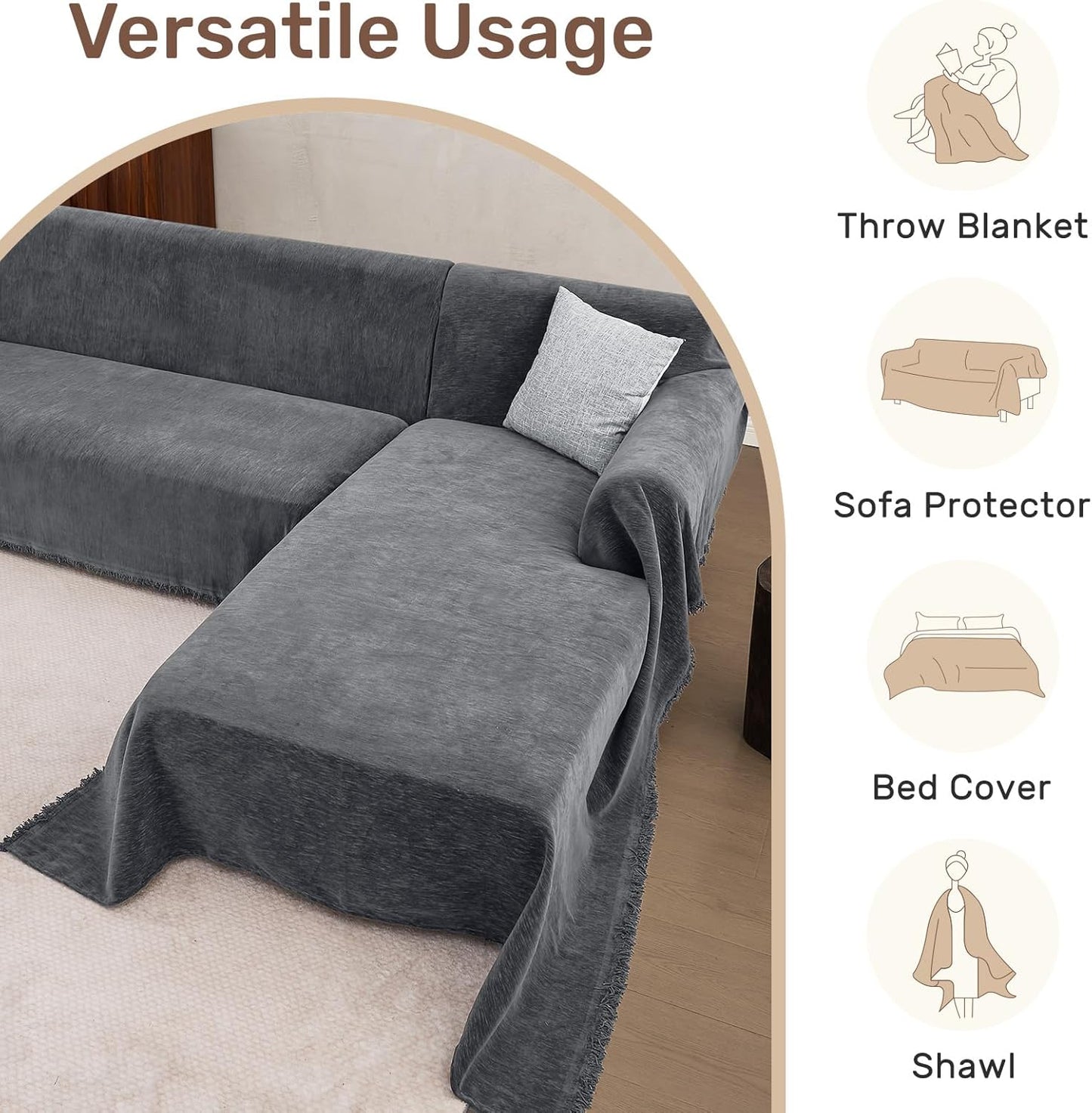 Sectional Couch Covers, 2 Pieces Washable L Shaped Couch Covers Sofa Blanket for Dogs Pet Friendly Sectional Sofa Slipcovers Furniture Covers,71"x 110"+ 71"x 118",(X-Large,Dark Gray)
