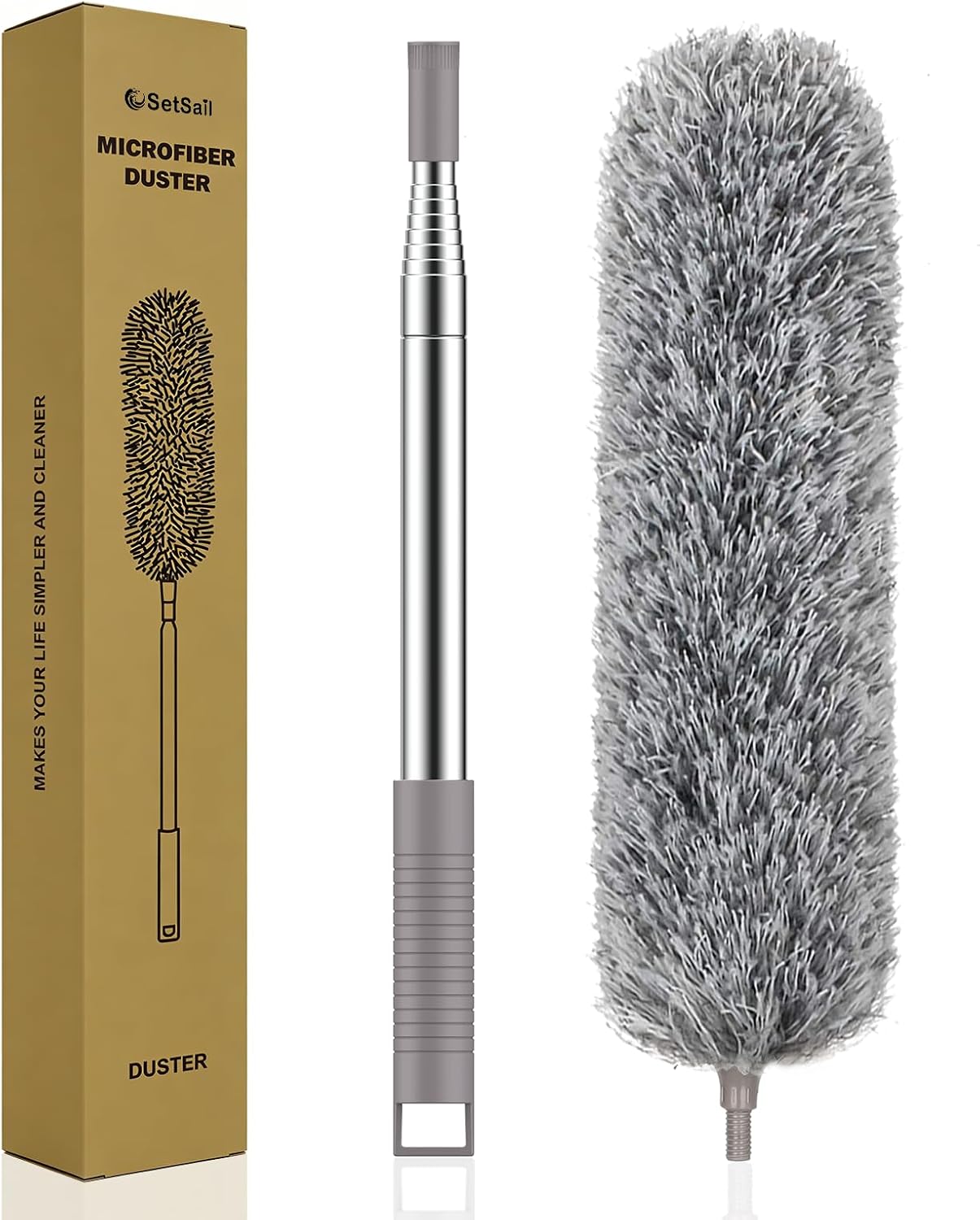 SetSail Extra-Long Dusters with Extension Pole 100-inch for Cleaning, Bendable Microfiber Head Washable Ceiling Fan Duster for High Ceilings, Furniture