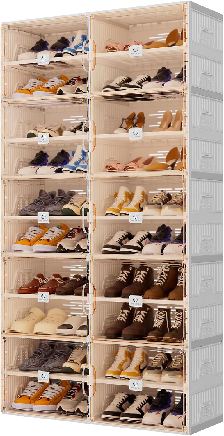 Foldable Shoe Rack Organizer for Entryway with Clear Magnetic Doors - Large C...
