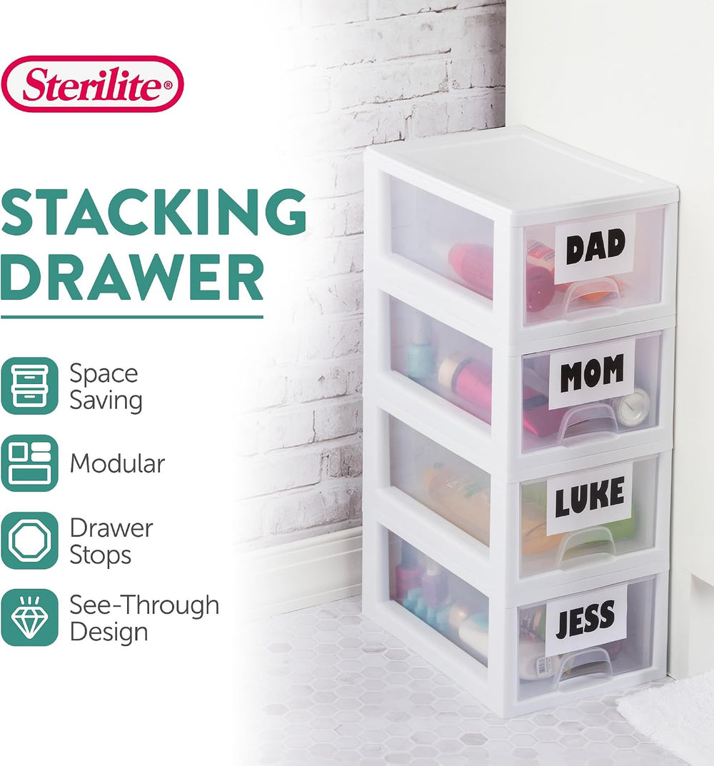 Sterilite Stacking Drawer Storage Organizer for Clothes, 6 Quart, 6-Pack