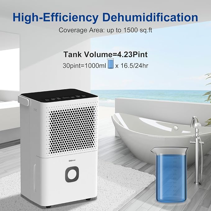 Shinco 30 Pints Dehumidifier for Home and Basements, 1500 Sq.Ft Dehumidifiers - Image 6
