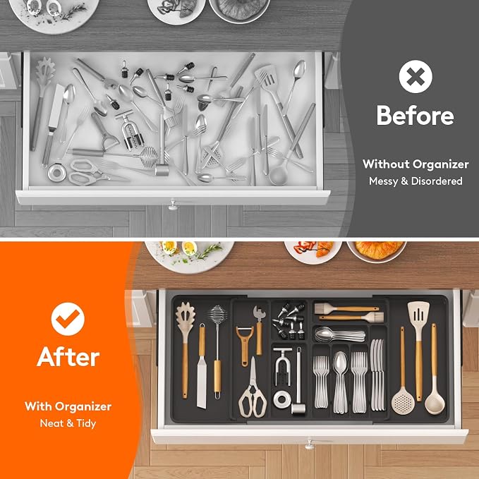 Lifewit Large Silverware Drawer Organizer, Plastic Cooking Utensil Tray - Image 7