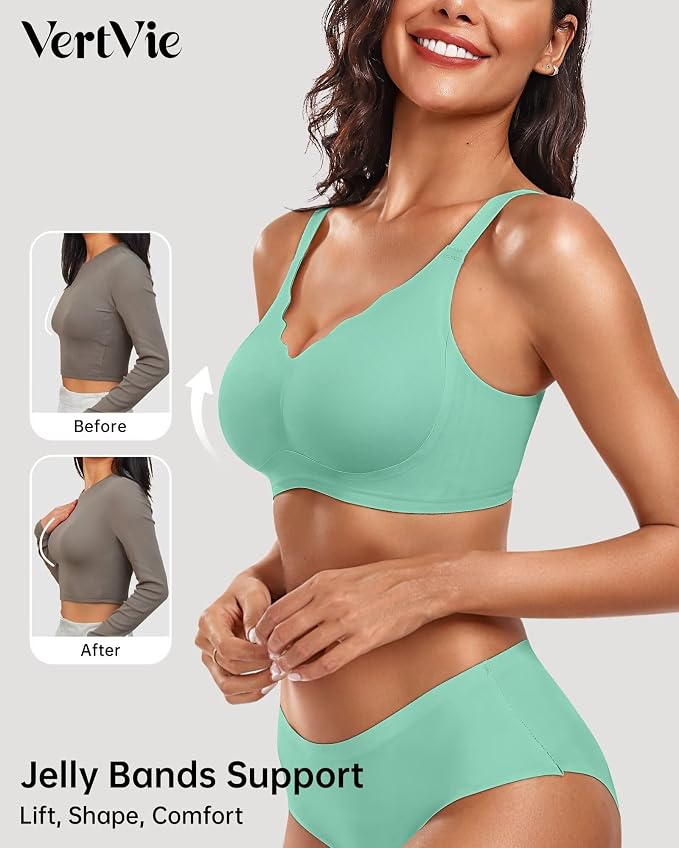Vertvie Womens Seamless Bras No Underwire Supportive Wireless Push Up Full - Image 2