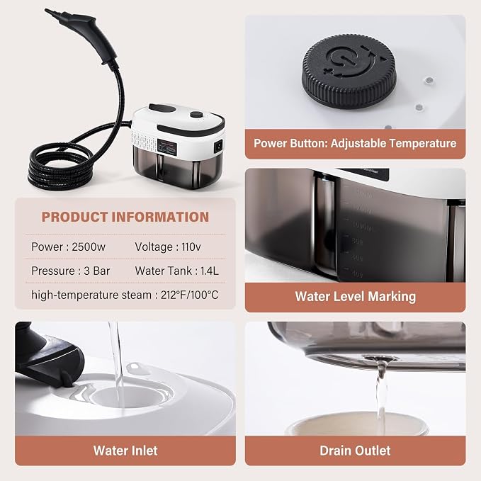 Lamberia 2500W Handheld Pressurized Steam Cleaner - Image 6