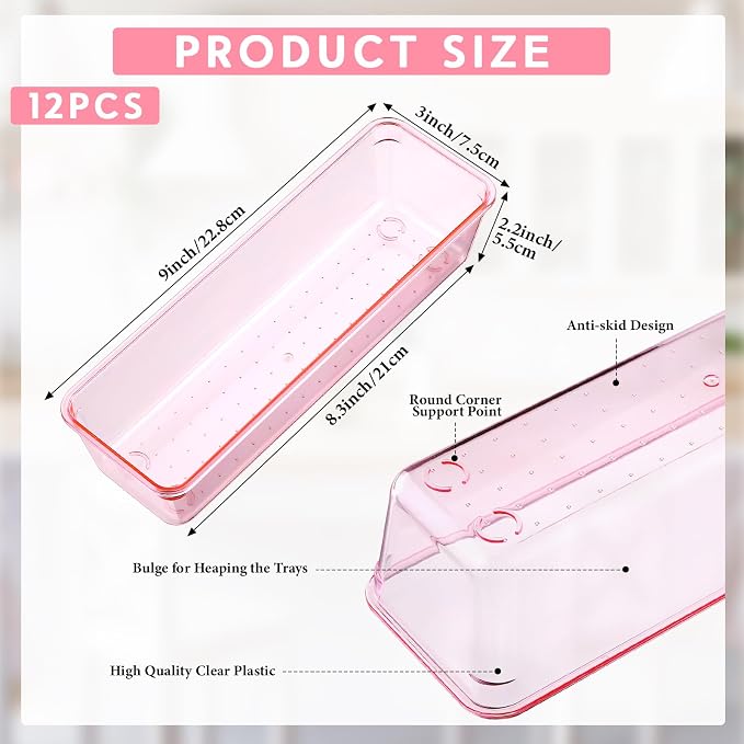 Maitys 12 Pcs Vanity Drawer Organizer 9 x 3 x 2 Inches Clear Plastic Utensil - Image 2
