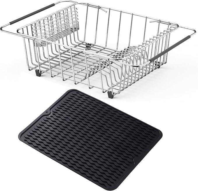 Stainless Steel Dish Drying Rack, Expandable Fruit & Vegetable Drain Rack over by NiuYichee