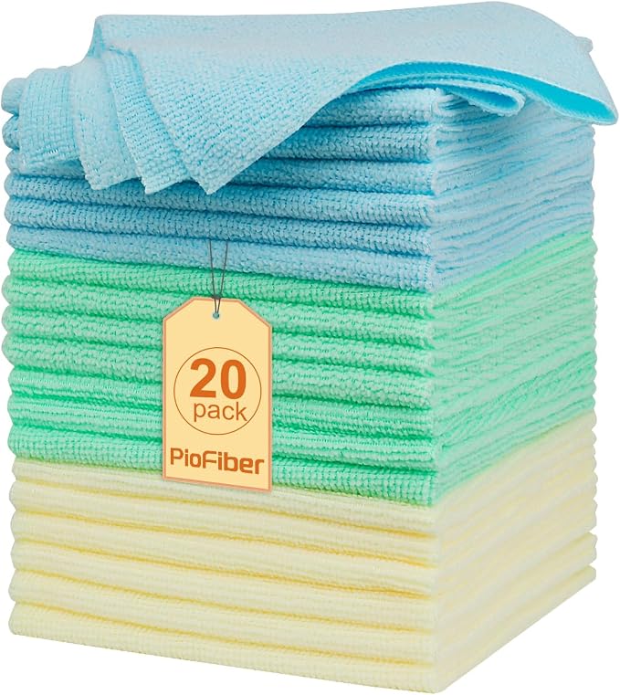 Shop Towels – 20 Pack Edgeless Microfiber Cleaning Cloths, Reusable Towels by PioFiber
