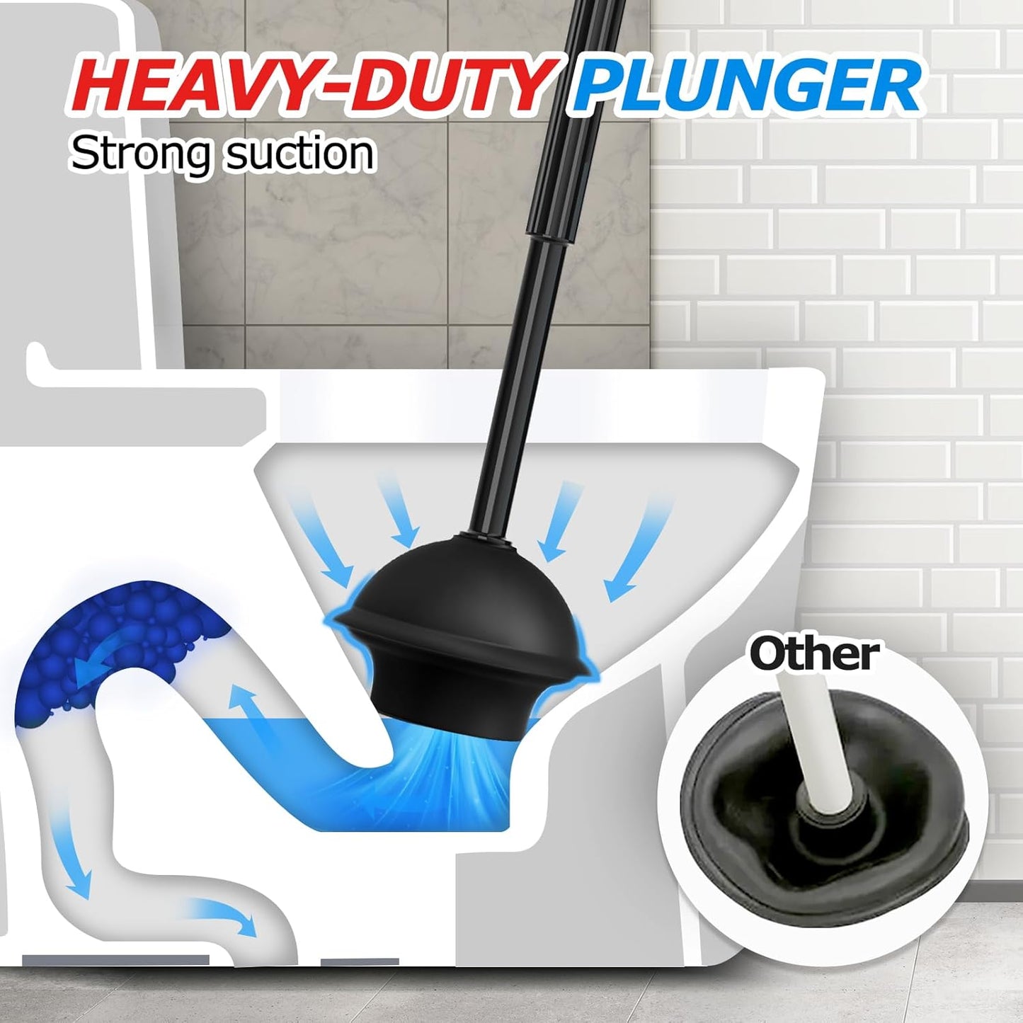 FORASTO 2Pack 2 in 1 Toilet Brush and Plunger Set, Extended Handle Plunger,Toilet Bowl Brush Plunger Set,Bathroom Cleaning Tools,Toilet Brush Plunger Combo,Cleaning Brush,Cleaning Supplies