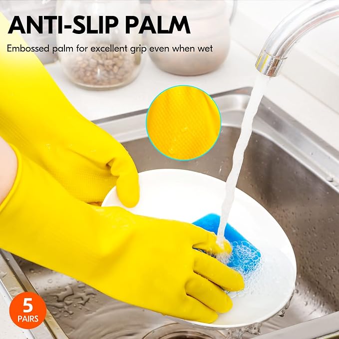 Vgo... 5-Pairs Reusable Household Gloves, Rubber Dishwashing gloves, Extra - Image 5