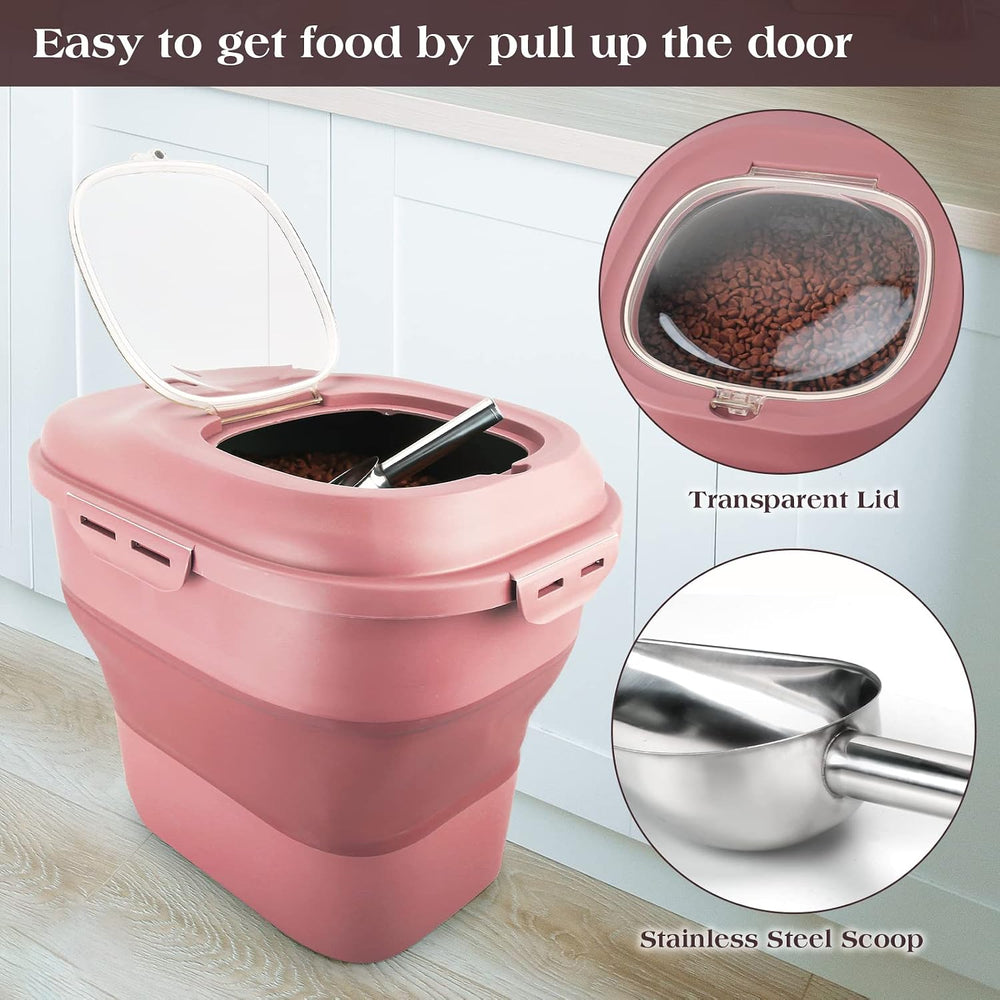 TIOVERY Dog Food Storage Container, Airtight Collapsible 13lb to 30lb Pet Foo...