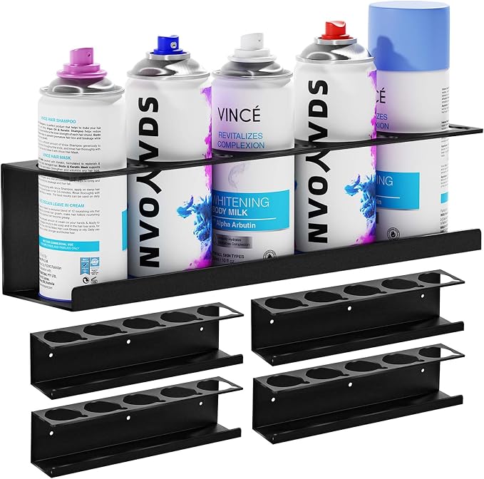 Wall-Mounted Spray Can Holder Rack Organize, 4 Pack Black Steel Aerosol Can by Chinrose