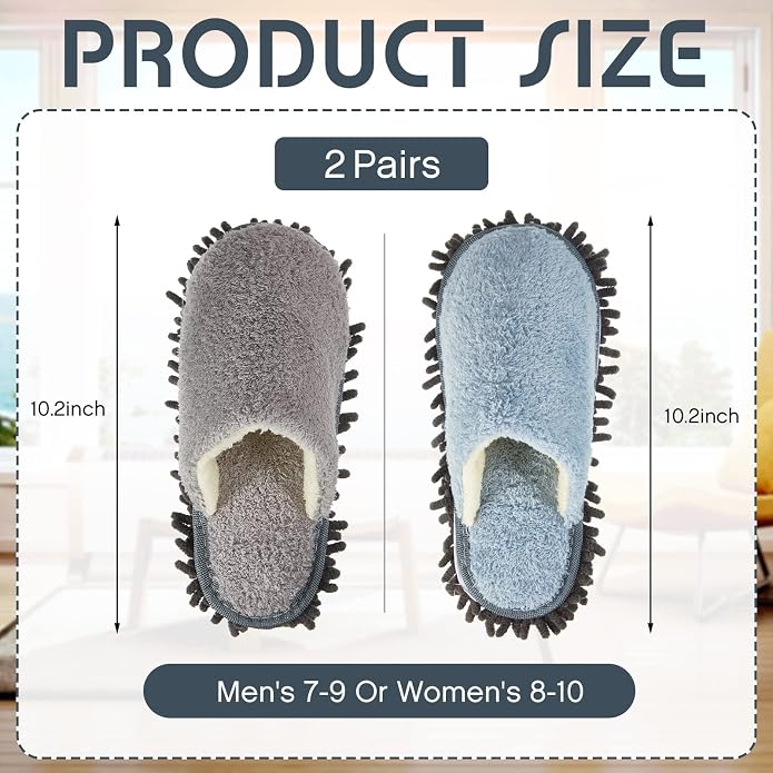 Jecery 2 Pair Microfiber Slippers Floor Cleaning Chenille Mop Slippers Base - Image 2