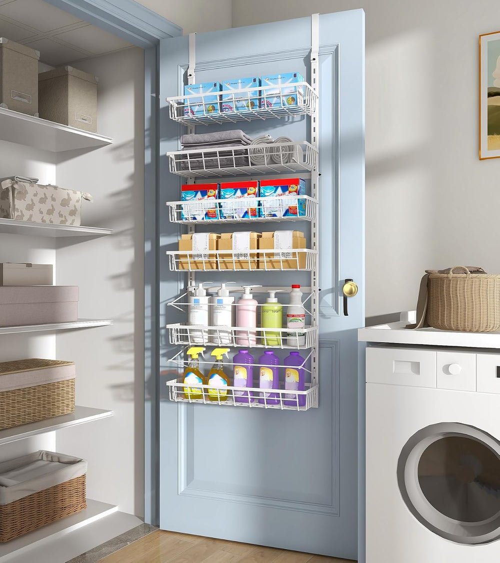 Mefirt Over The Door Pantry Organizer, Wall Mount Spice Rack 6-Tier White