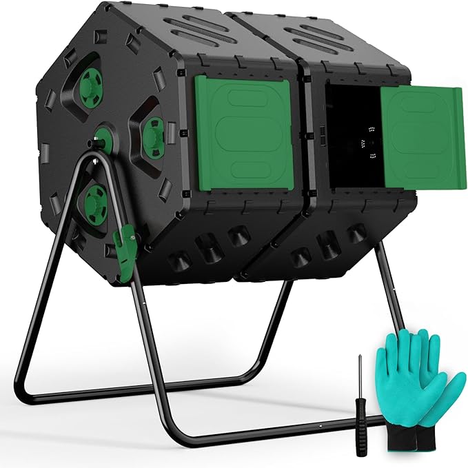 Compost Tumbler 45 Gallon/170L, Easy-Assemble Dual Chamber Compost Bin Outdoor by TOPXIAN