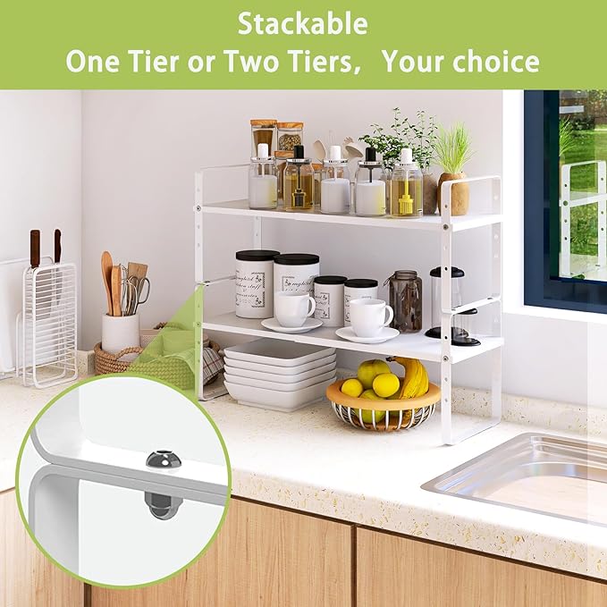 Expandable Cabinet Shelf Organizer Rack, Stackable Kitchen Counter Storage - Image 6
