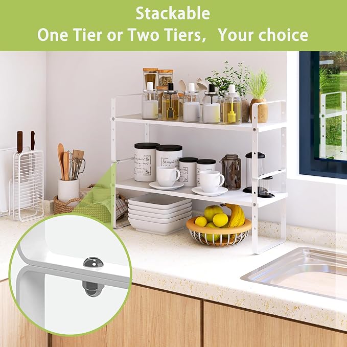 Expandable Cabinet Shelf Organizer Rack, Stackable Kitchen Counter Storage - Image 4
