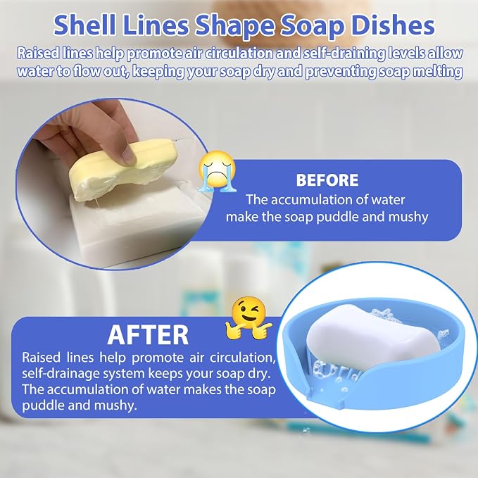 Self Draining Soap Dish, Silicone Suction Cup Soap Holder Tray Savers Container - Image 3