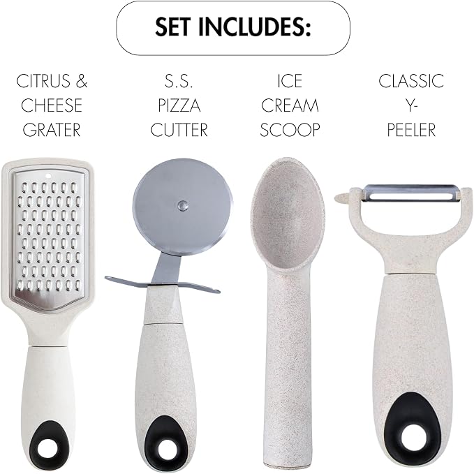 Beille 14pc Wheat Straw Kitchen Utensil Set Peeler Cutter Grater Spoons and Cups - Image 2