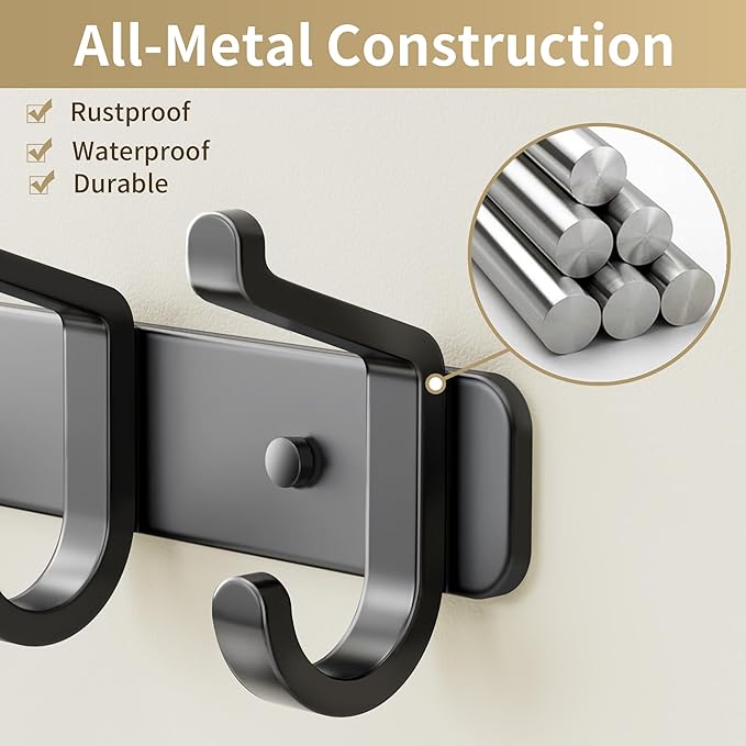 Coat Rack Wall Mounted Heavy-Duty: Metal Coat Hanger 6 Hooks - Image 2