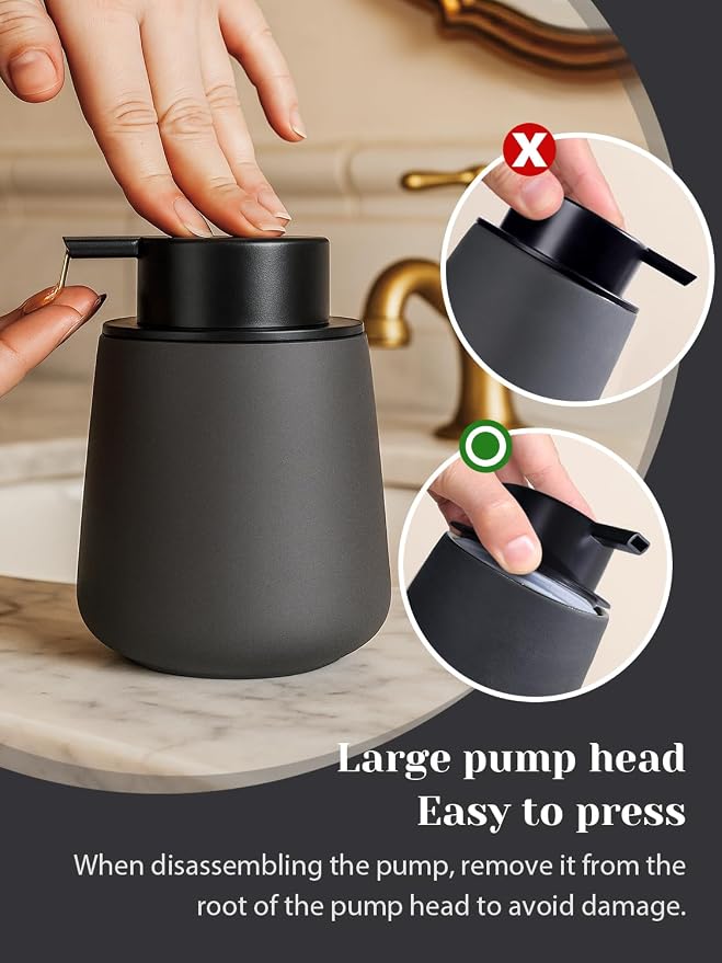 INGOFIN Ceramic Lotion Dispenser - 12oz Refillable Hand Soap Dispenser Bathroom - Image 4