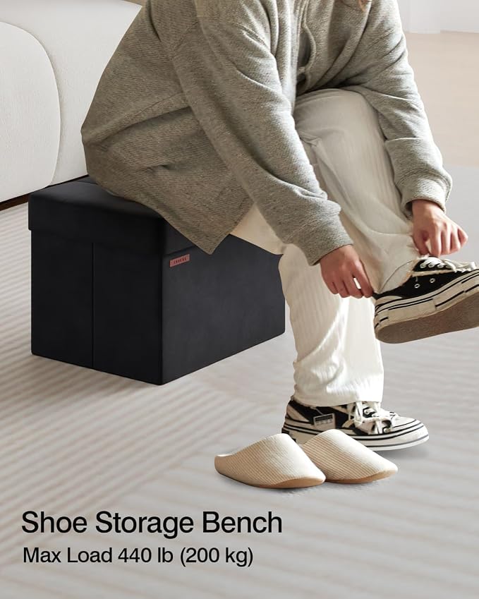 Folding Storage Ottoman, Velvet Storage Bench, Foot Stool, - Image 4