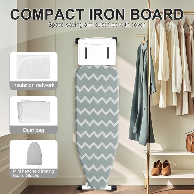 Ironing Board, Foldable Ironing Board Adjustable Height Compact Iron Board - Image 6