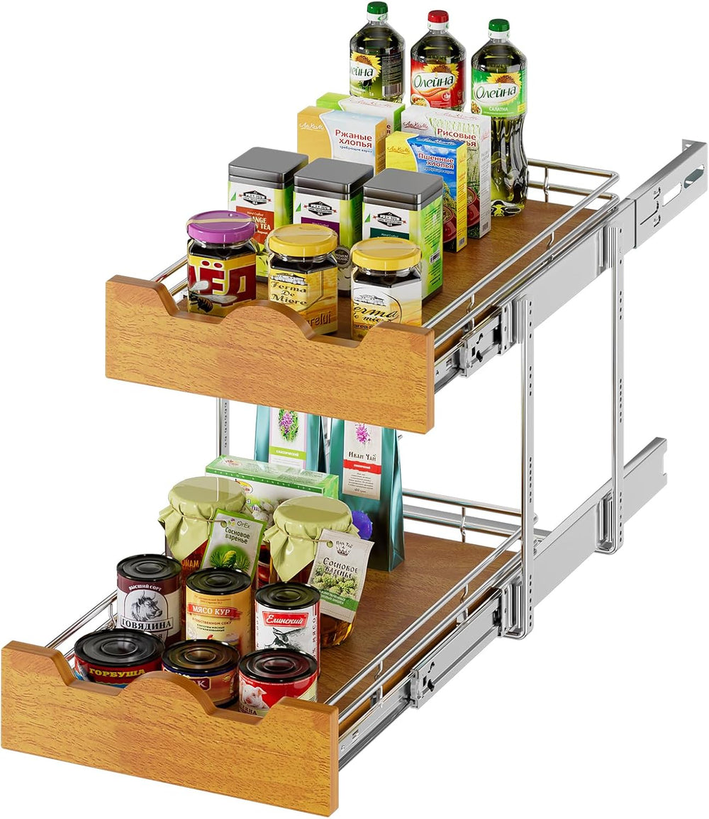 DINDON 2 Tier Pull Out Cabinet Organizer (11" W x 21" D) Slide Out ...