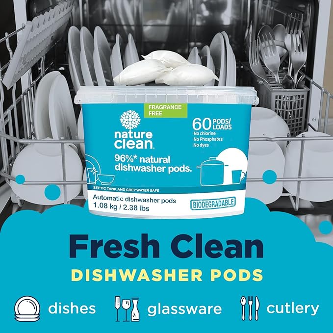 Nature Clean All Natural Dishwasher Pods, Plant-Based Non-Toxic Dishwasher - Image 2