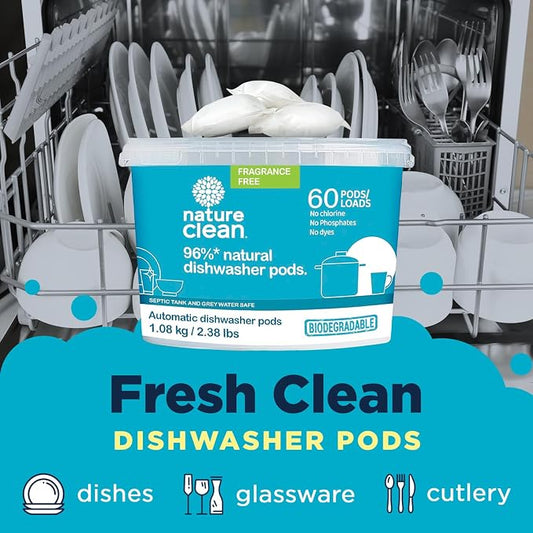 Nature Clean All Natural Dishwasher Pods, Plant-Based Non Toxic Dishwasher - Image 2