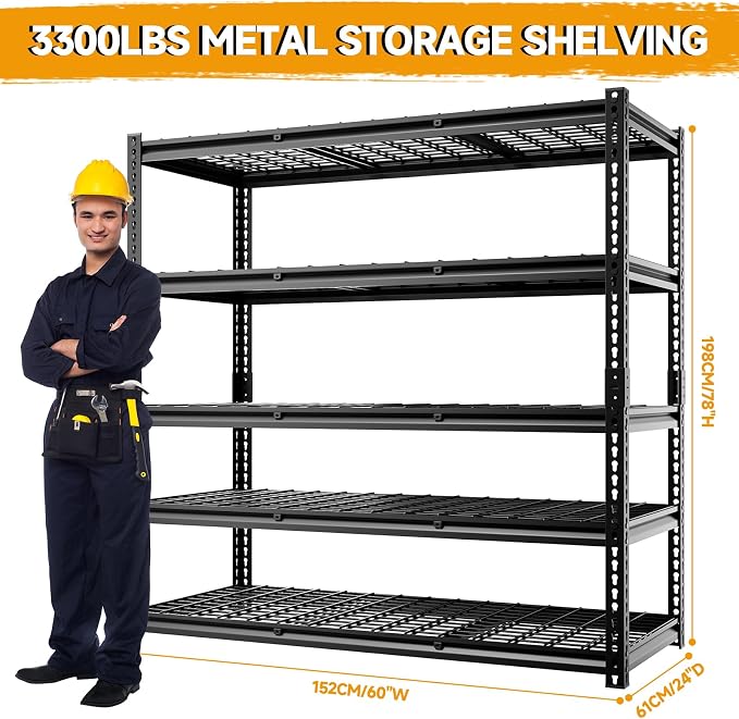 5-Tier 60" W X 24" D X 78" H Garage Shelving Metal Storage Shelves 3300LBS - Image 3