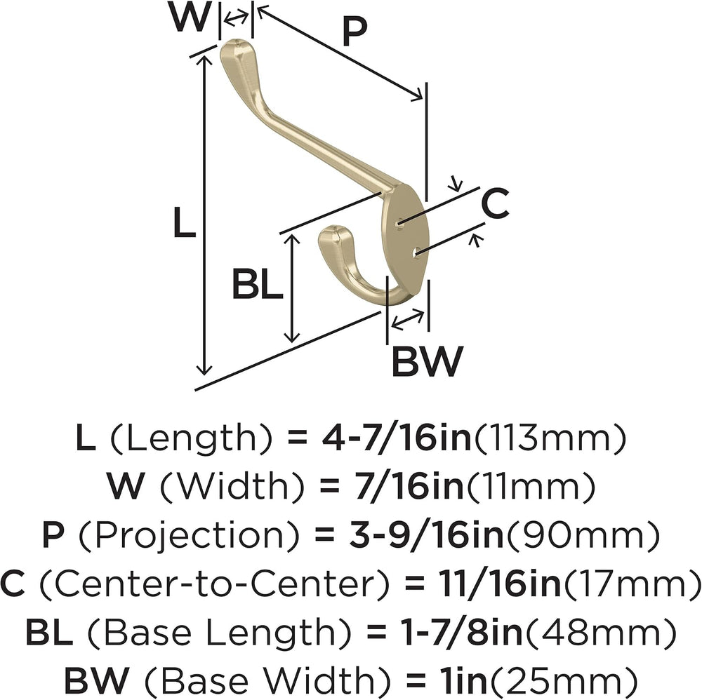Amerock H55451BBZ | Noble Double Prong Decorative Wall Hook | Golden Champagn...