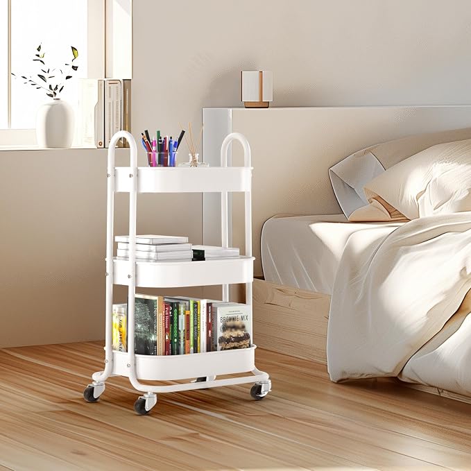 EAGMAK 3 Tier Rolling Cart, Round Metal Utility Cart - Image 7