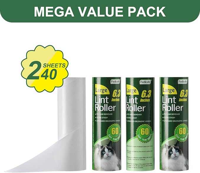 Fedicelly Large Lint Rollers Pet Hair Extra Sticky Refills, Mega Value Set 6.3 - Image 4