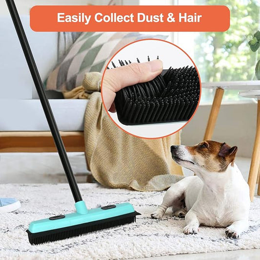 Rubber Broom Carpet Rake for Pet Hair Removal, Fur Remover Broom - Image 2