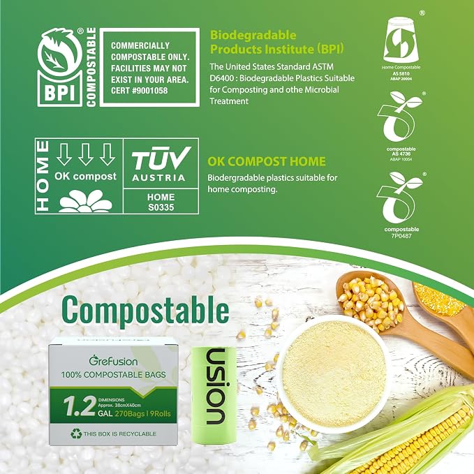 GreFusion Compostable Trash Bags, Small 2.6 Gallon, 0.72 Mils Thick, Eco - Image 6