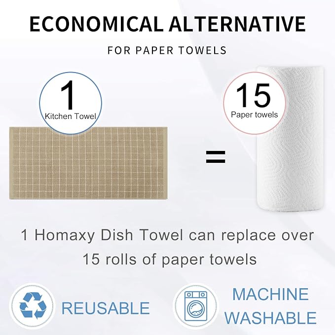 Homaxy 100% Cotton Terry Kitchen Towels, Checkered Designed, Soft and Super - Image 7