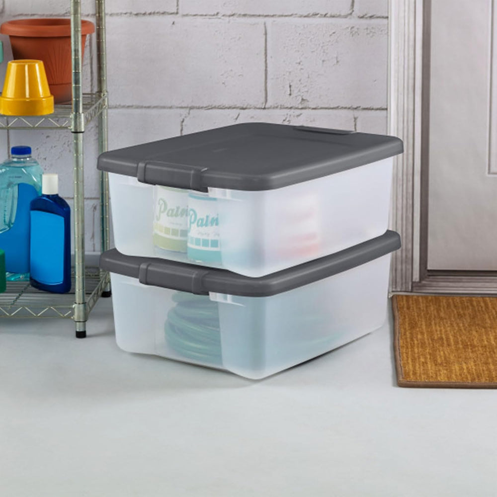Sterilite 25 Qt ShelfTote, Stackable Storage Bin with Latching Lid, Plastic C...