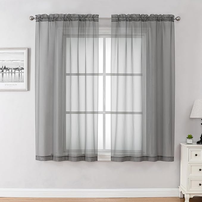 Chyhomenyc Voile Sheer Window Curtain Panels 54 Inch Long, Top Dual Rod Pockets by Chyhomenyc