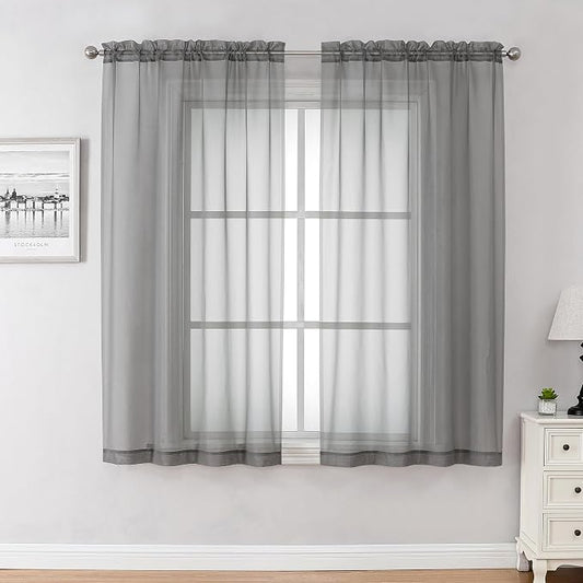 Chyhomenyc Voile Sheer Window Curtain Panels 54 Inch Long, Top Dual Rod Pockets by Chyhomenyc